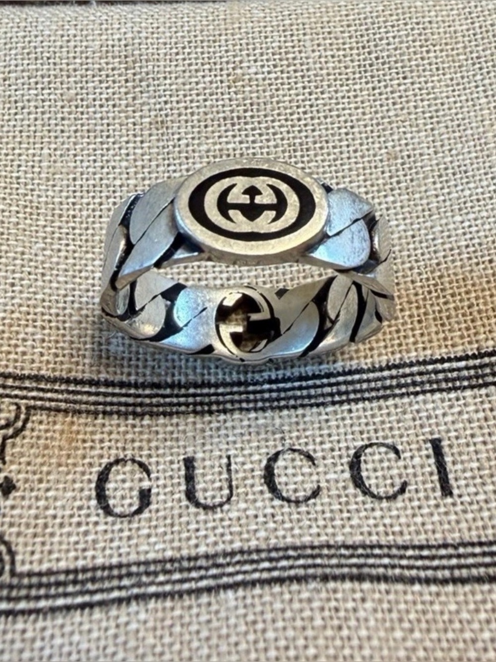 New Authentic Gucci Double GG Logo Ring Size IT 18 / US 8.25